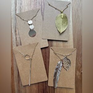 Gold Tone Necklace Bundle Minimalist Leaf Bar Pendant Disc Jewelry Set